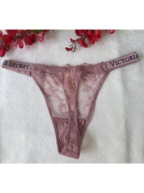 VICTORIA'S SECRET M PINK RHINESTONE BLING STRAPPY STRING BRAZILIAN PANTIES NWT